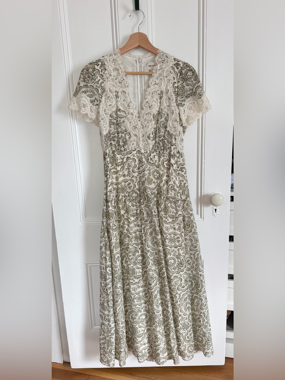 ME+EM Silk Cotton Entangled Lace Print Maxi V Neck Dress - Picture 2 of 12